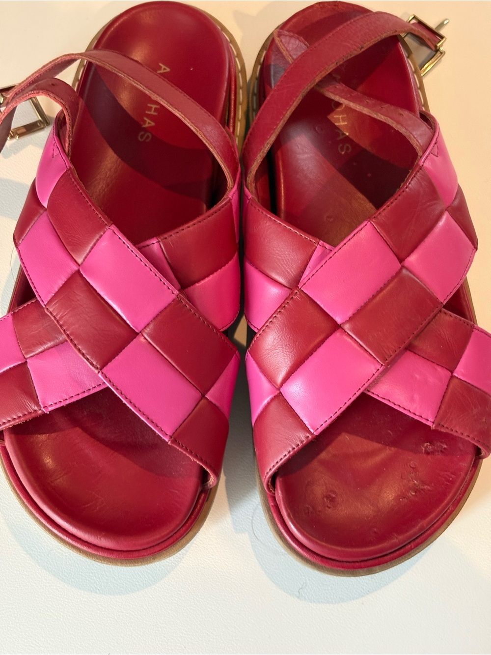 Aloha Red and Pink Woven Leather Sandals